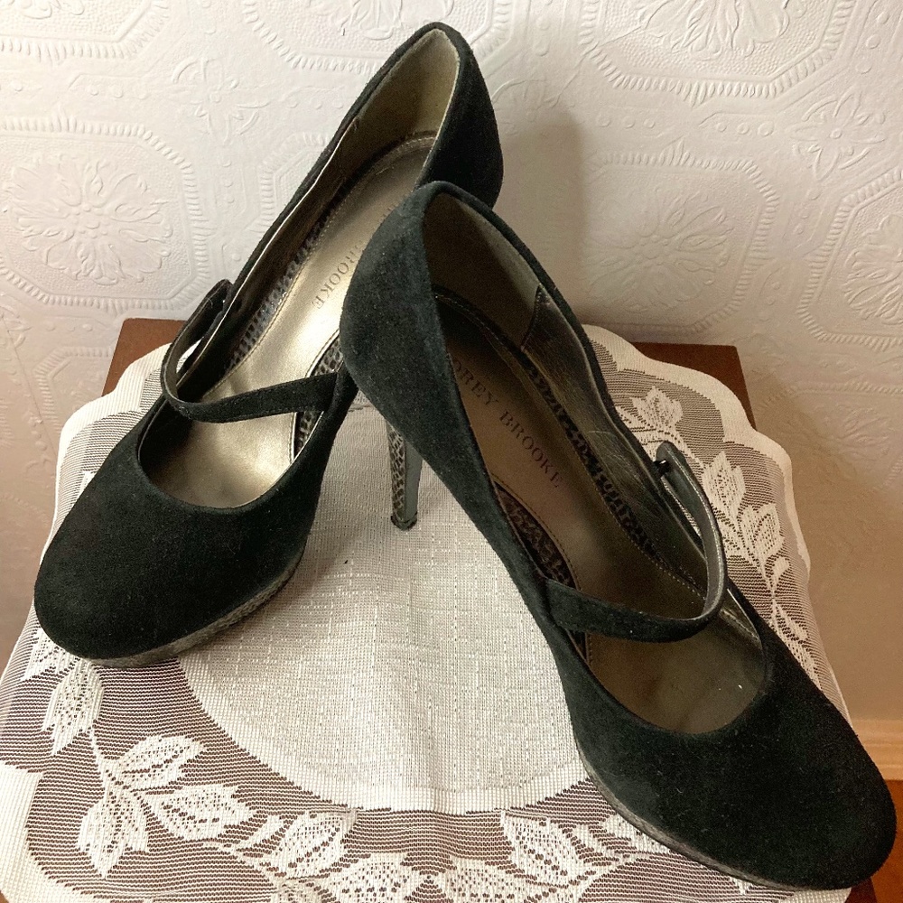 Audrey Brooke Black Suede & Faux Snakeskin Platform & Stiletto Heel Shoe…